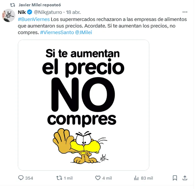 El contundente mensaje de Javier Milei ante la suba de precios